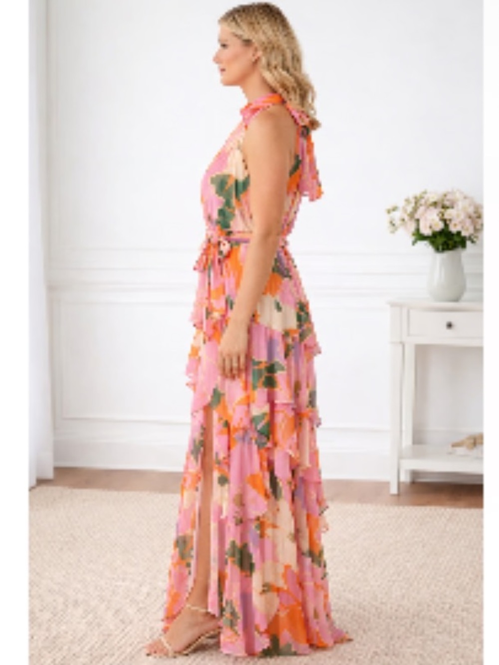 Alex Marie Sail Into Summer Nina Halter Dress Ruffled Pink Maxi Dress Sz -12 - Picture 3 of 9
